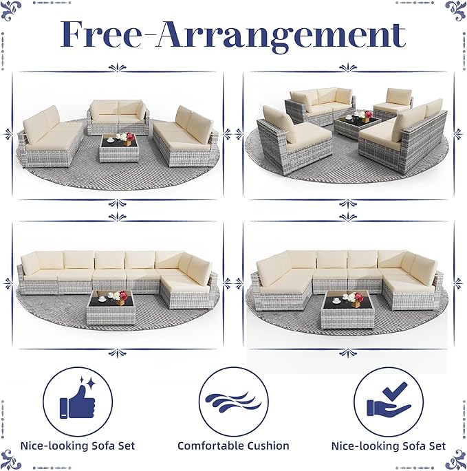 KIGOTY 7-Piece Patio Furniture Set, All-Weather PE Rattan Outdoor Sectional Sofa - Image 6