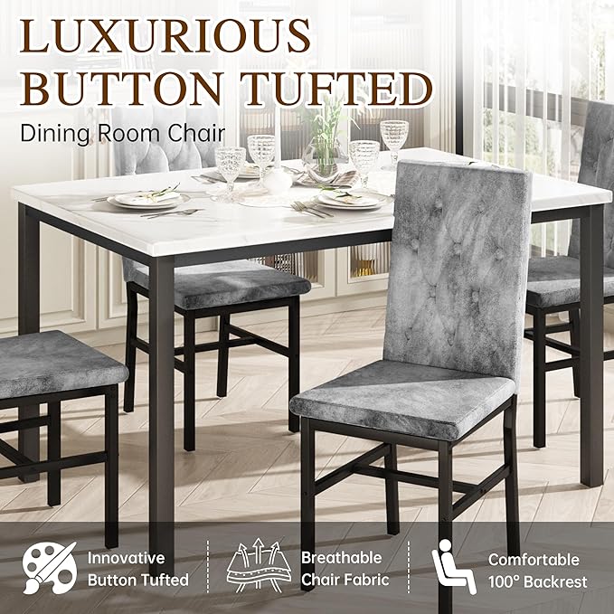 Hooseng Dining Table Set for 4, Faux Marble Small Kitchen Table Chairs Set of 4 - Image 5
