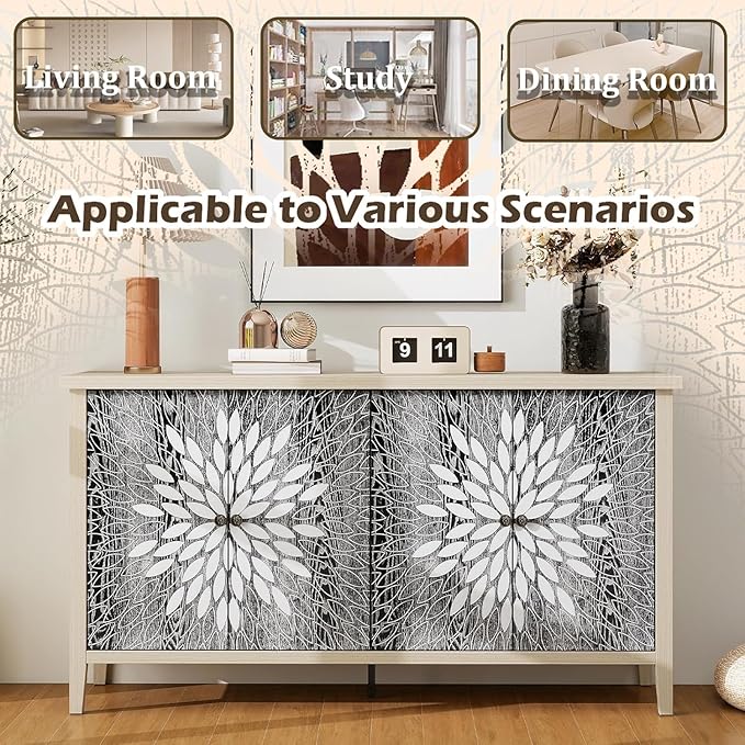 58" Carved Sideboard Buffet Cabinet - Image 4