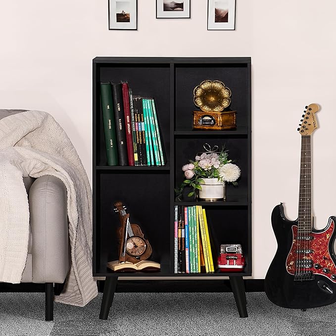 YAHARBO Small Black Narrow Bookshelf, 3 Tier Modern Bookcase - Image 4