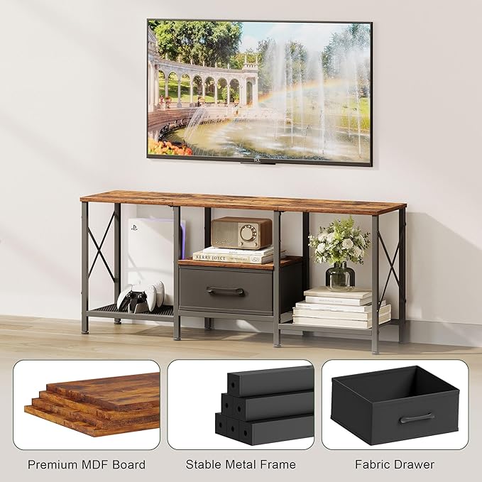 JARHETUN TV Stand with Fabric Drawer, Entertainment Center - Image 5
