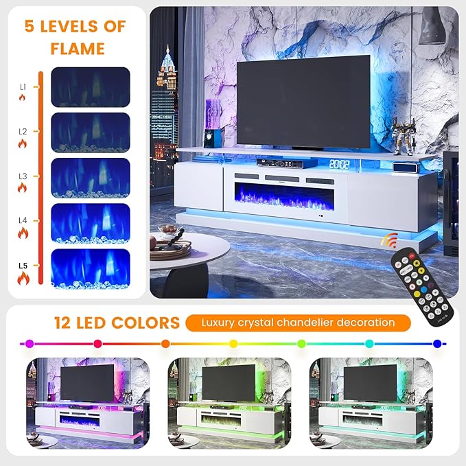 4-Piece Modern Living Room Table Set, Includes High Gloss 70" Fireplace TV Stand - Image 7
