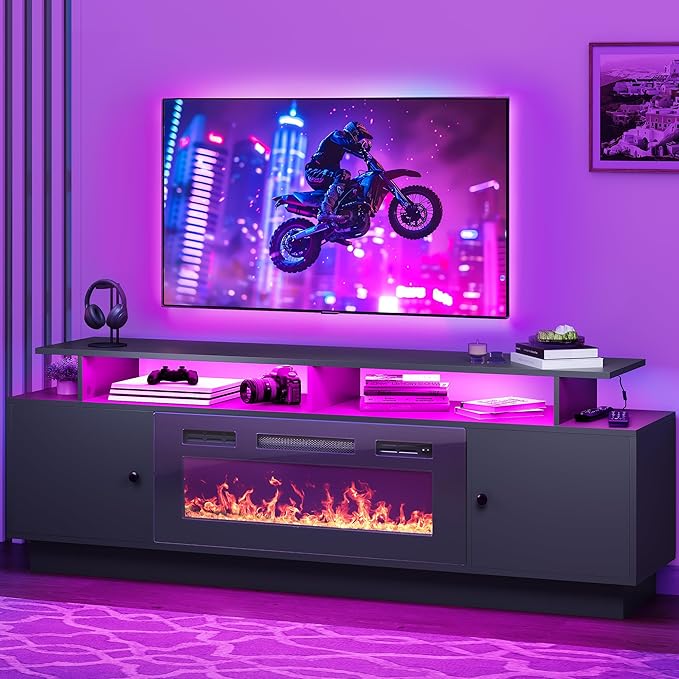 DWVO 70'' TV Stand with 36" Electric Fireplace, Entertainment Center with LED by DWVO