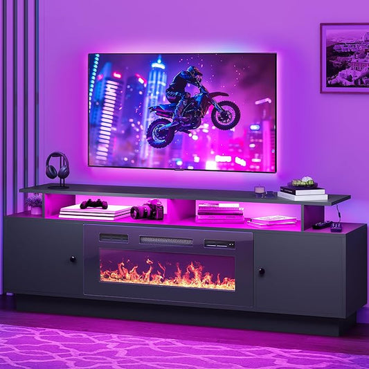 DWVO 70'' TV Stand with 36" Electric Fireplace, Entertainment Center with LED by DWVO