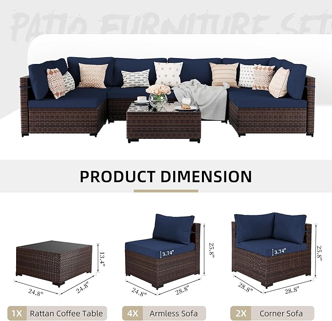UPHA 7 Pieces Patio Furniture Sets, Wicker Outdoor Sectional Sofa Couch - Image 2