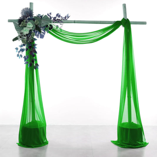 VDS Pack of 2 Panel (30 Inch X 30 Feet) Wedding Arch Draping Fabric Sheer Chiffon Fabric Drapery for Wedding Ceremony Reception Swag Backdrop Canopy Chuppah ARBO Altars Decoration (Green)