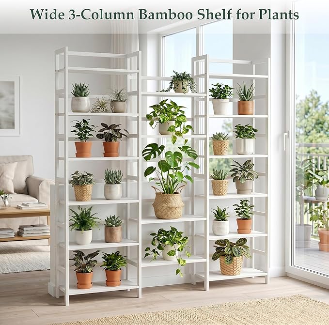Homykic Bamboo Bookshelf, 71” Tall Triple Wide Bookcase - Image 6