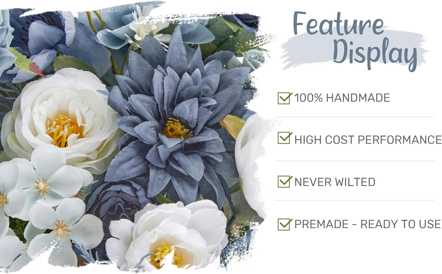 Wedding Arch Flowers with Drapes Kit (Pack of 4) - 2pcs Artificial Dusty Blue Deluxe Swag with 2pcs Sheer Drapes for Wedding Ceremony Arbor Reception Backdrop Rose Floral Decoration