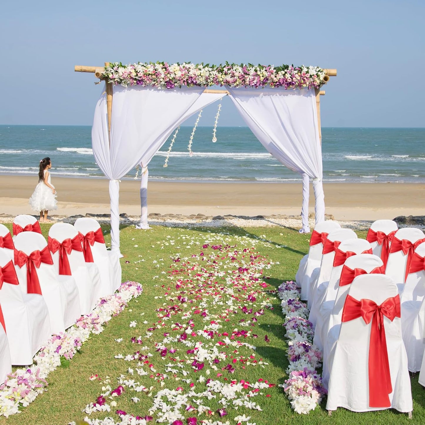 50 PCS Red Satin Chair Sashes Bows Universal Chair Ribbon Ties Back Sash for Wedding Party Reception Events Banquets Hotel Event Chair Cover Decoration (7x108 inch)