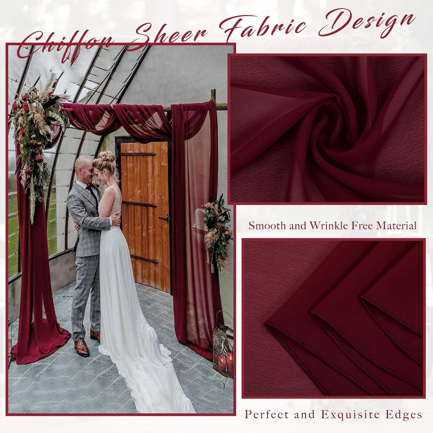20Ft Length x 28" Width Wedding Arch Draping Fabric 2 Panels Burgundy Arch Drapes Chiffon Fabric Sheer Curtains Backdrop for Party Decorations Wedding Ceremony Bridal Ceiling Stage Reception Decor