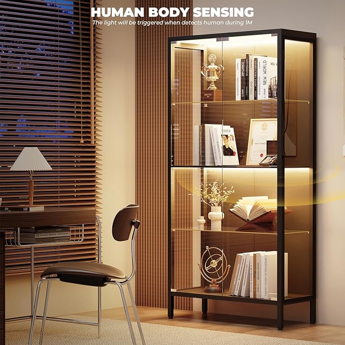 Display Cabinet with Glass Doors, 4-Tier Curio Cabinet with 3 Color Lights - Image 5