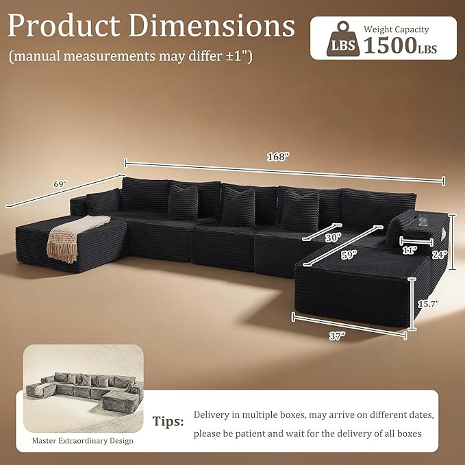 168" Cloud Sectional Couch, Comfort U Shaped Sofa - Image 2