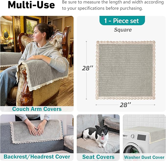Couch Arm Cover, Sofa Arm Covers, Non-Slip Lace Armrest Covers, - Image 3