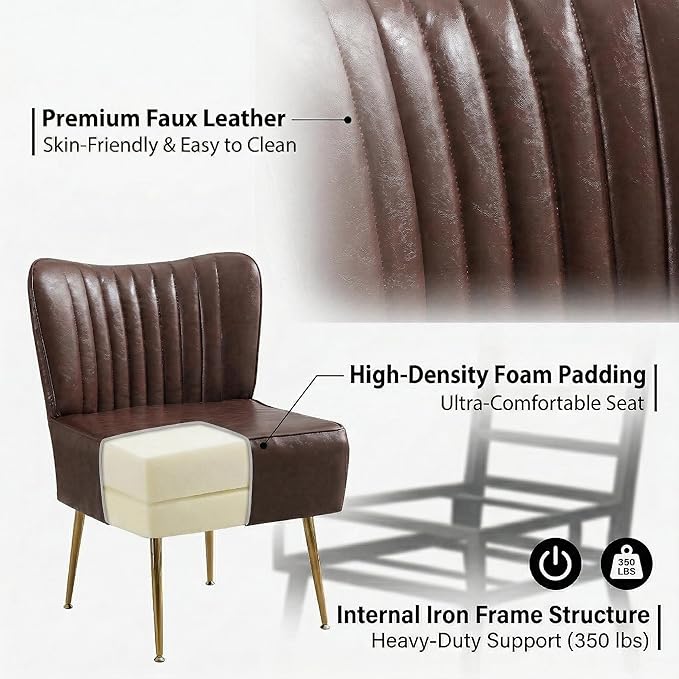 Modern Leather Accent Chairs Set of 2, Vintage Slipper Chair - Image 4