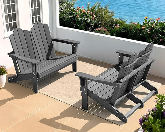 SERWALL Folding Adirondack Bench, HDPE All-Weather Adirondack Loveseat Set of 2 by SERWALL