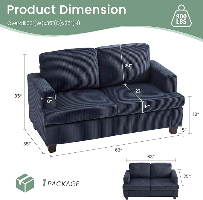 YOUDENOVA Sofa, 63” Comfy Loveseat Sofa - Image 2