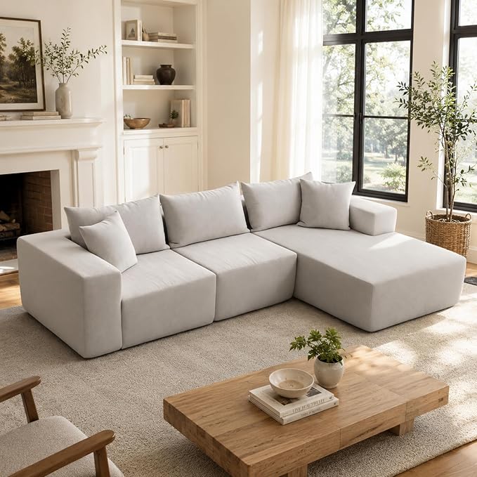 Corduroy Modular L Shape Sofa, Cloud Feel Compressed Sectional Couch by GarveeTech