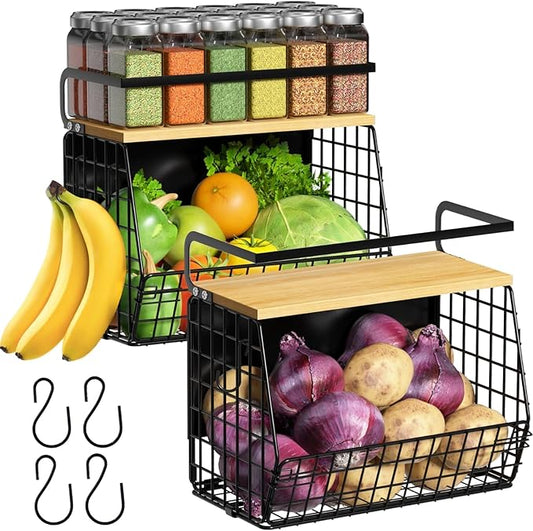 Magnetic Shelf for Fridge with Wood Lid, Fruit Potato and Onion Storage Bins by Ofiray-home