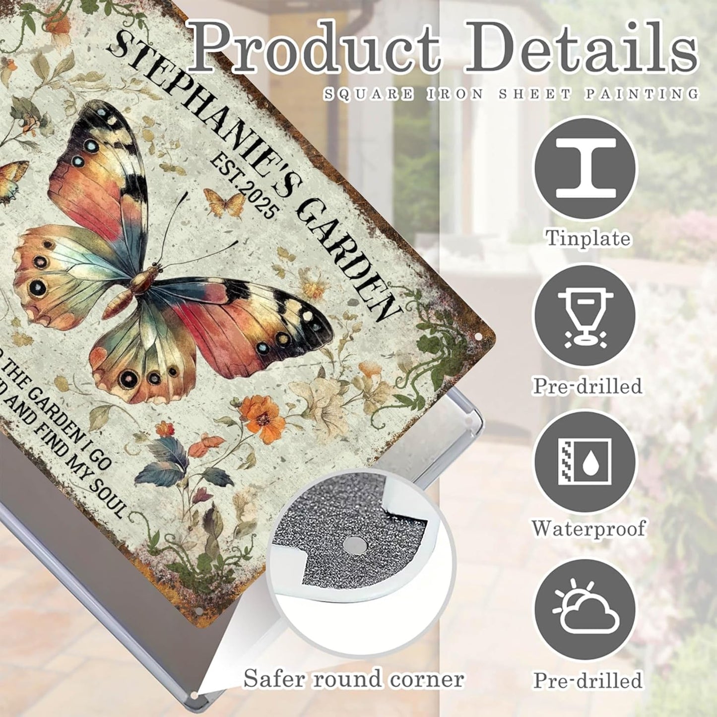 Custom Sign, Personalized Metal Signs, Customize for Office, Business, Workplace, Office, Home, Delivery Signs, Metal Sign With Your Own Image, Text,Photo, Pets, Kids Art Made in USA (Garden 03)