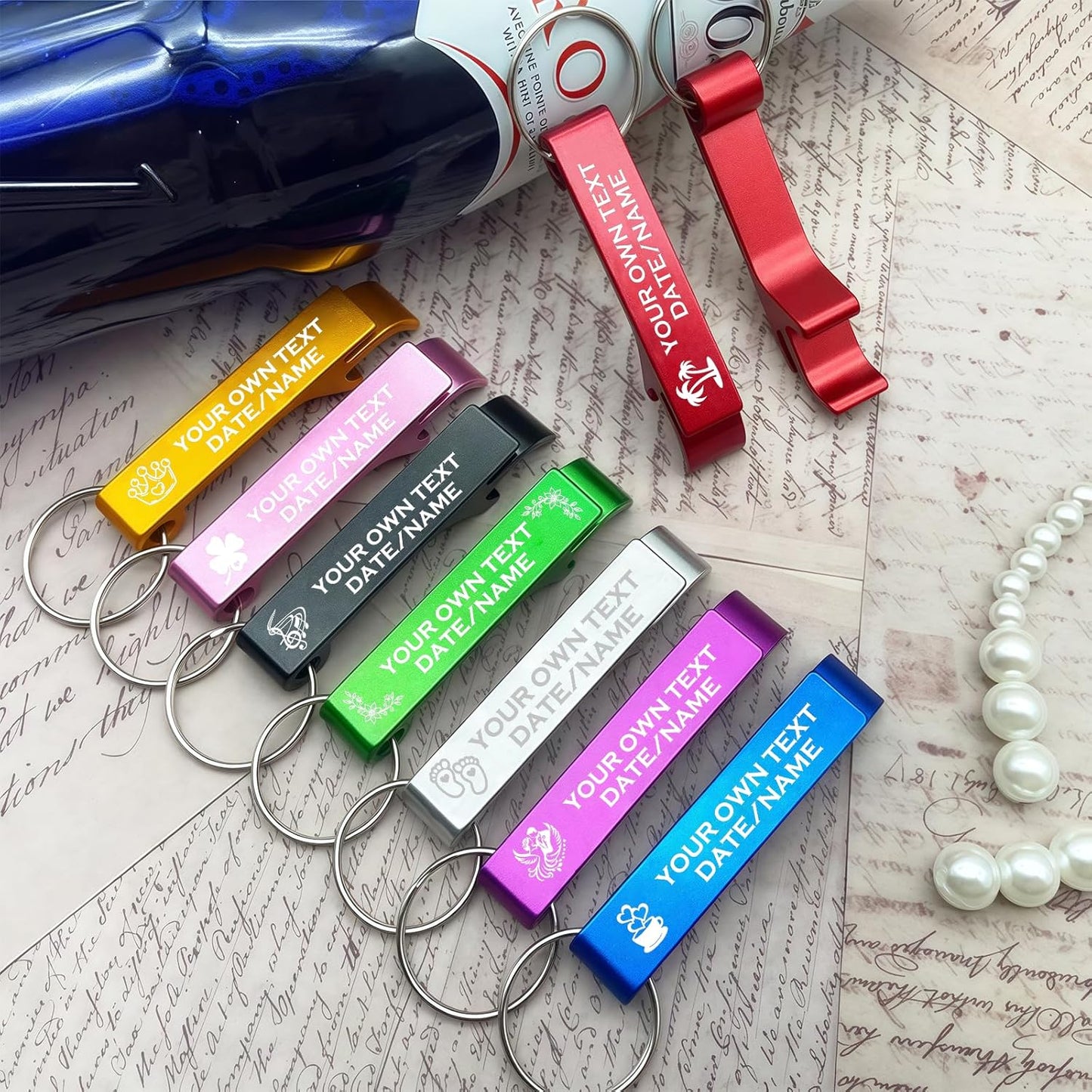 UBJVA Custom Bottle Opener Bulk Personalized Aluminum Bottle Opener Keychains with Text Logo Photo Wedding Favors Graduation Party Bar