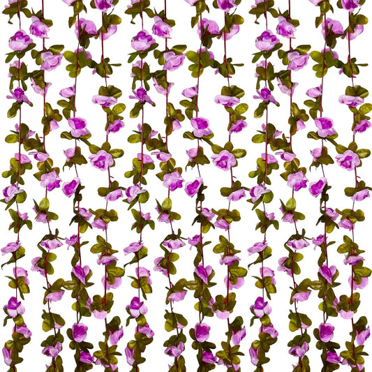 16Pcs 126Ft Light Purple Rose Garland, Fake Rose Hanging Flowers, Artificial Flower Vine, Hanging Floral Vine Garland for Wedding, Birthday Party, Wall Arch, Halloween, Christmas Garden Backdrop Decor