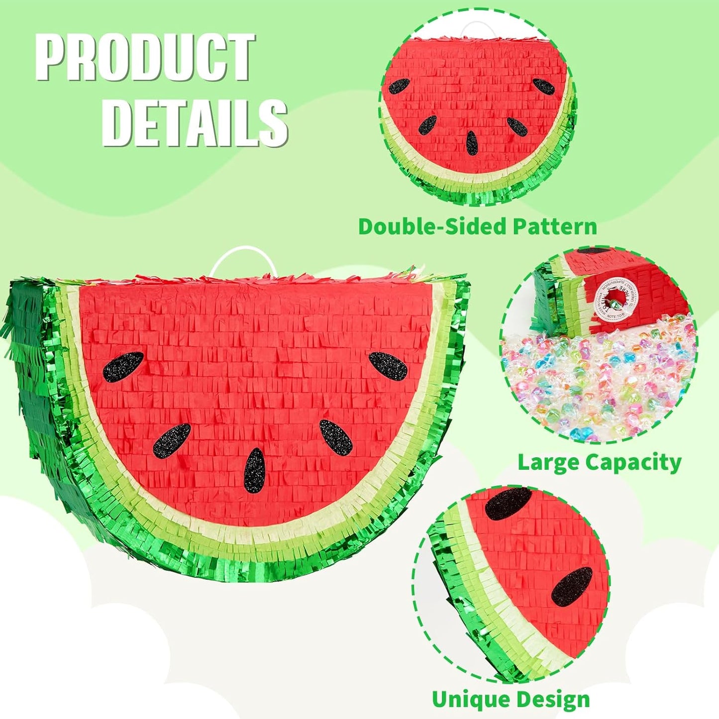 WERNNSAI Watermelon Piñata - Fruit Theme Summer Birthday Party Decorations Kids Fruit Pinata with Blindfold and Bat for Summer Tropical Party Supplies Fiestas Carnival Game
