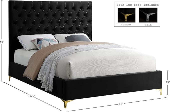 Meridian Furniture Cruz Collection Modern | Contemporary Velvet Upholstered Bed - Image 3