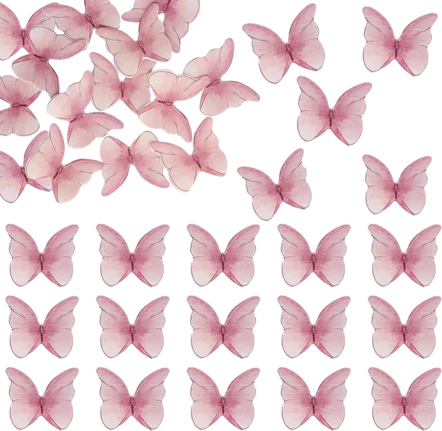 Ephlyn 48Pcs Edible Butterfly Cupcake Toppers Cute 3D Butterfly Cake Picks for Butterfly Theme Baby Shower Bridal Shower Boys Girls Birthday Party Cake Decorations Supplies Pink