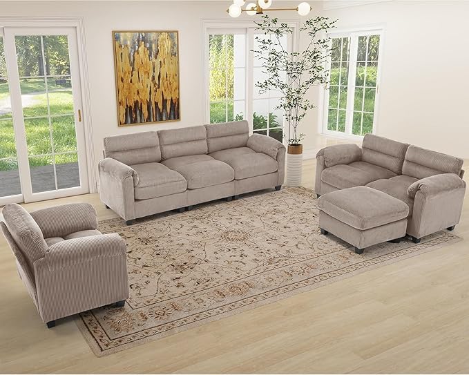 HAOMARKETS Corduroy 2-Piece Sofa Set, Upholstered Ottoman and Loveseat 2-Seater - Image 7