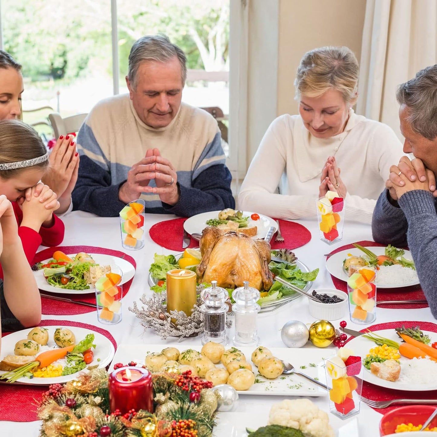 Nuogo 200 Pcs Mini Dessert Cups with Spoons Include 3 oz Square Plastic Appetizer Cups 2.5 oz Slanted Round Parfait Shooter Cup Small Clear Mousse Pudding Cup for Wedding Baby Shower Birthday Party