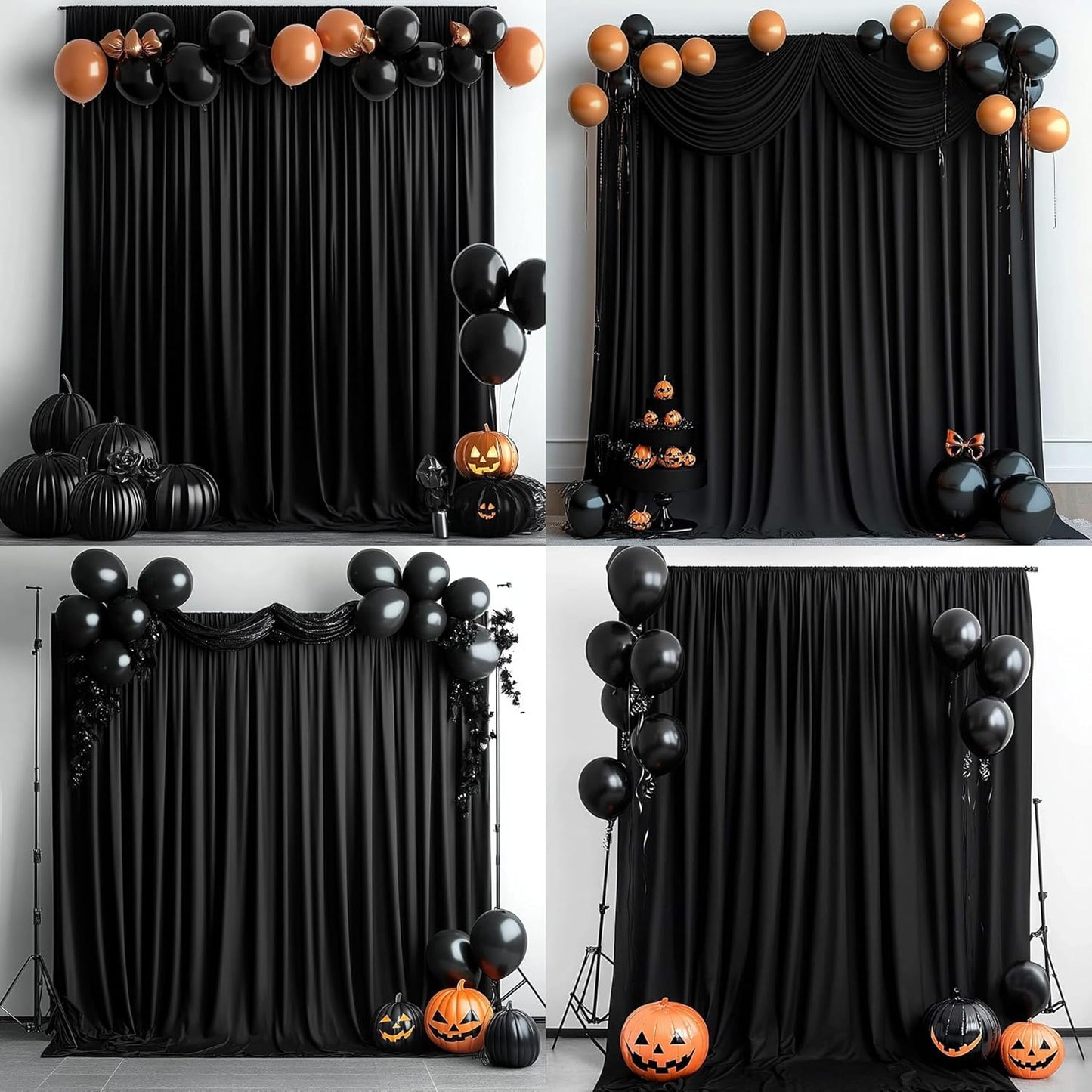 30 ft x 10 ft Wrinkle Free Black Backdrop Curtain for Parties, 6 Panels 10ft Polyester Black Photo Backdrop Drapes for Graduation Birthday Wedding Party Stage Curtains, Thick Bulk Background Curtains
