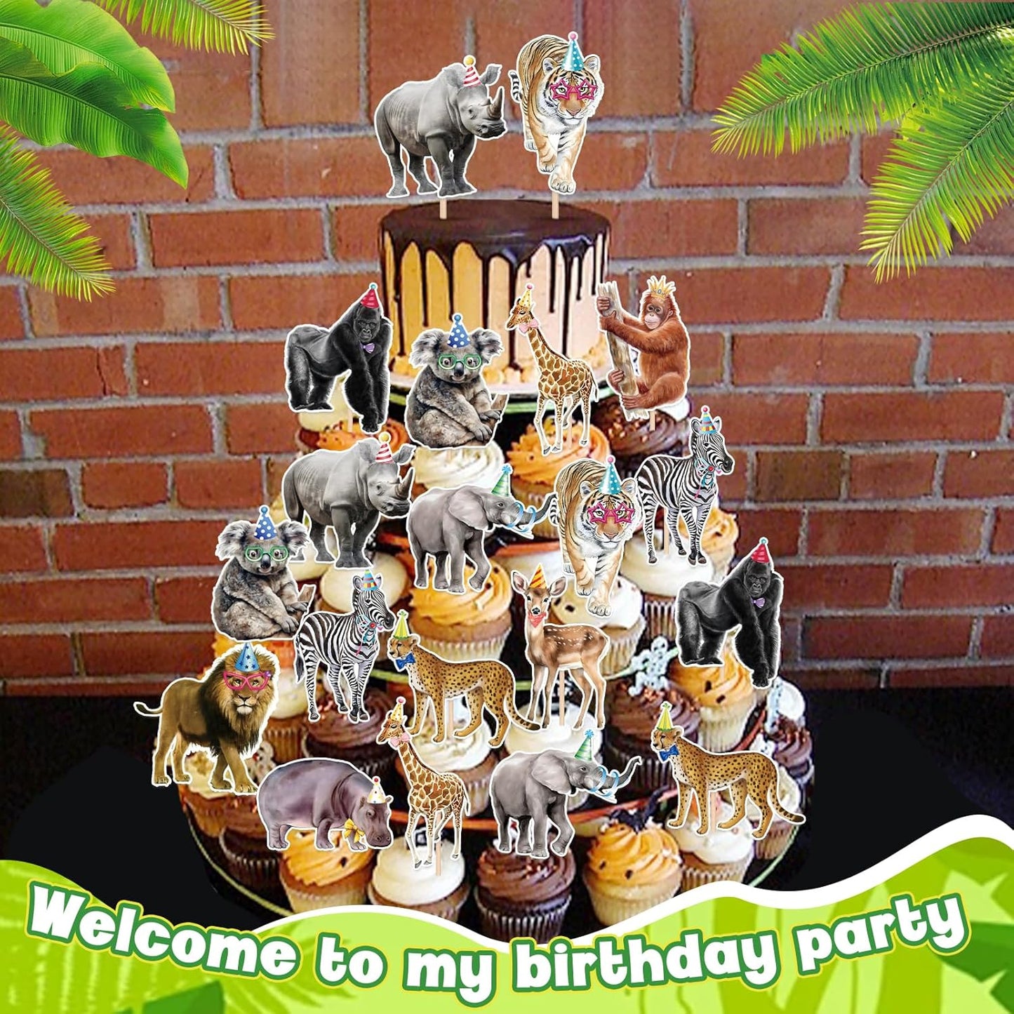 36 PCS Safari Happy Birthday Cupcake Toppers Jungle Theme Party Decorations Baby Shower Cake Decor Cupcake Decorations Cake Decorating Party Supplies Decor for Boys Girls Baby Shower