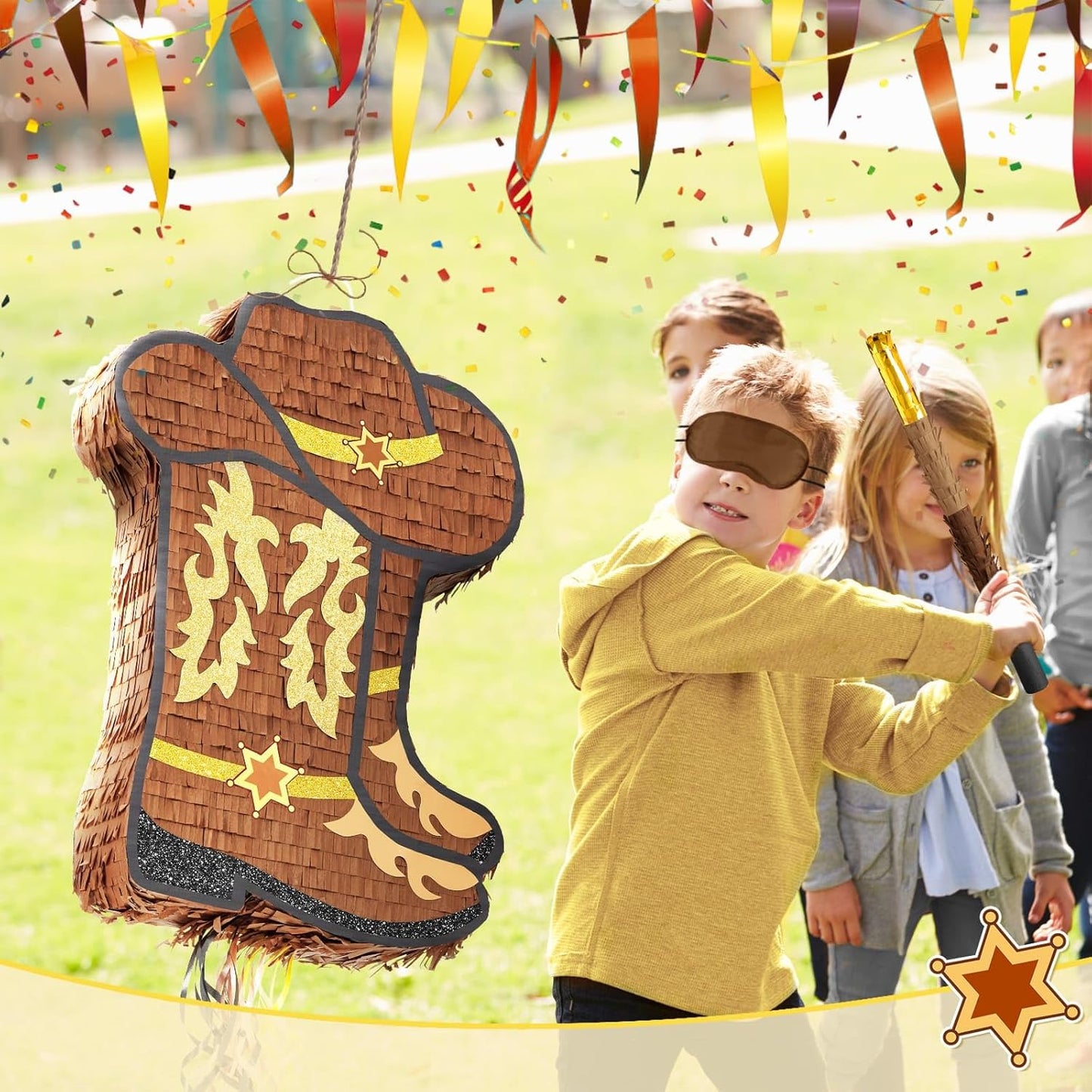 WERNNSAI Western Cowgirl Boot Piñata - Cowboy Hat Pinata Game Western World Theme Party Decorations for Adults Kids Birthday Farm Horse Rodeo Party Supplies with Bat Blindfold