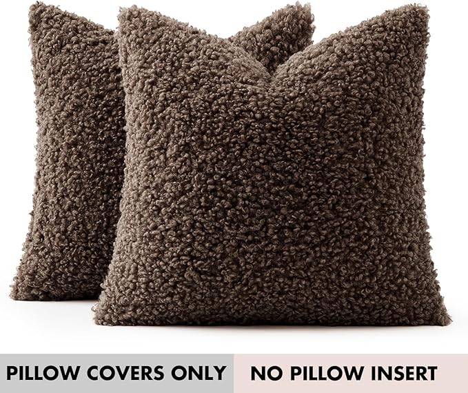 Faux Fur Throw Pillow Covers 20x20 Inch Set of 2 Boucle Neutral Decorative - Image 7