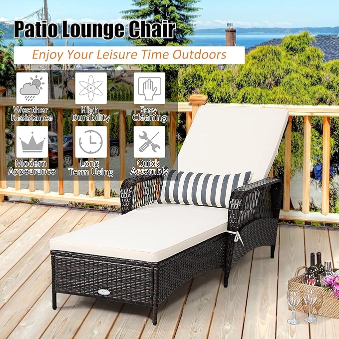 COSTWAY PE Rattan Chaise Lounge Chair, 6 Gear Adjustable Recliner - Image 6