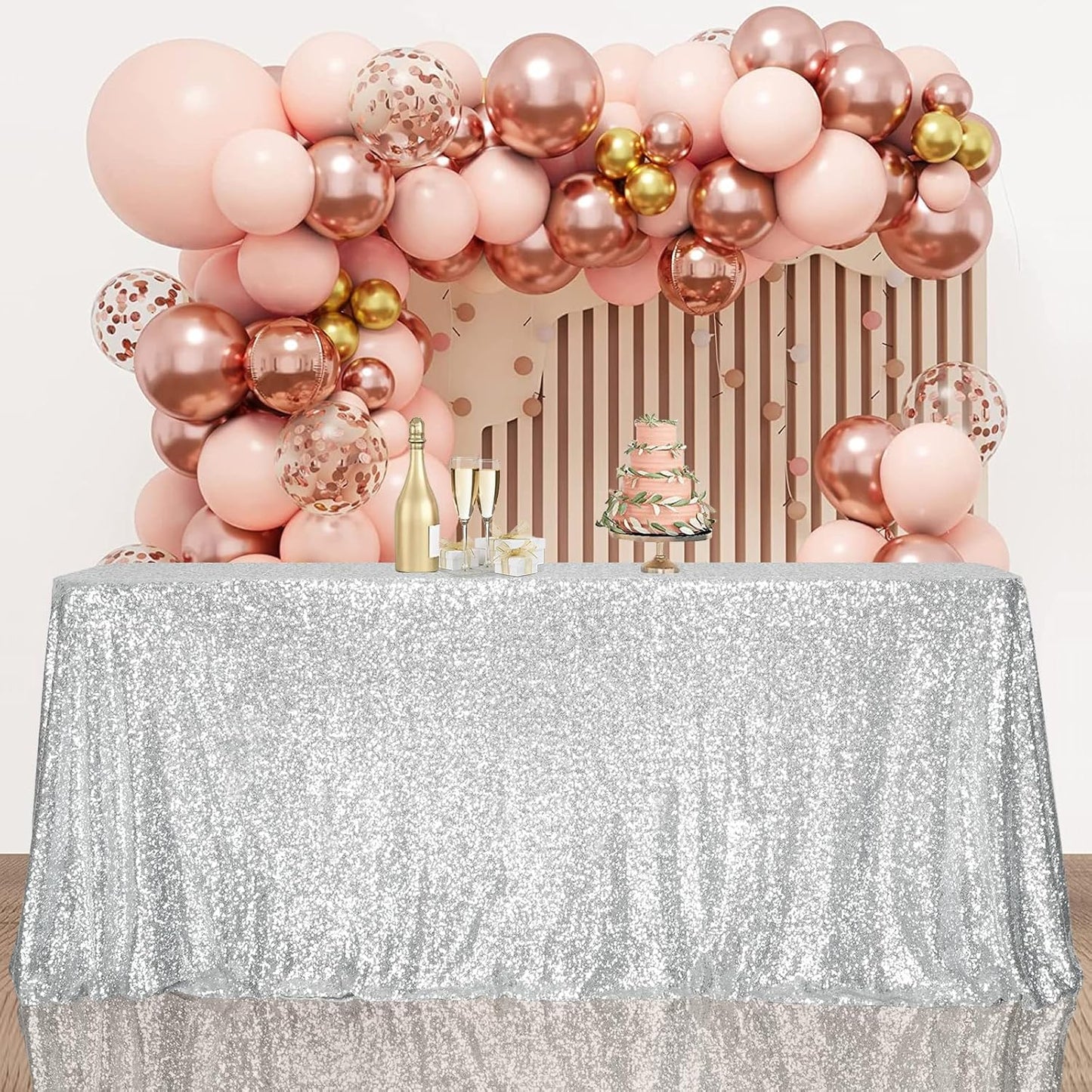 SquarePie Sequin Tablecloth 60 x 120 Inch Silver Reflect Lights Bling Sparkly Table Cloth for Wedding Party