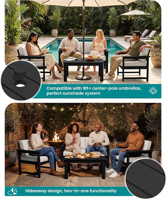 SERWALL 8 Pieces HDPE Outdoor Conversation Sofa Set - Image 3