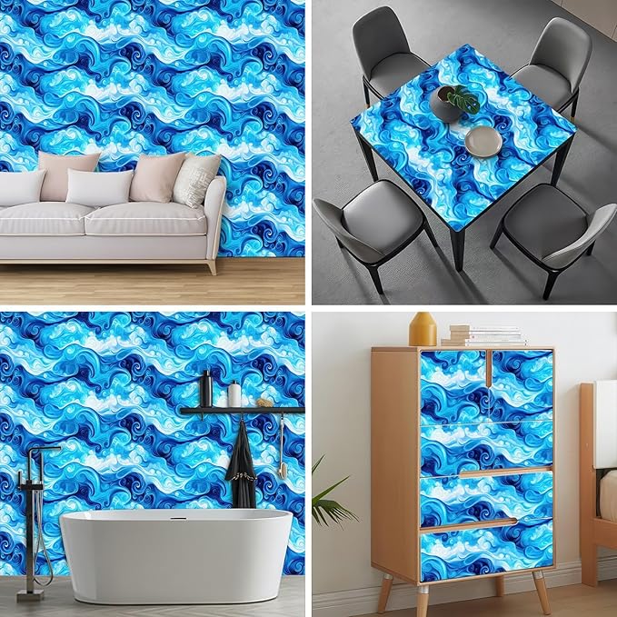 HOMETITUTE Artistic Blue Swirl Wave Pattern Wallpaper Peel and Stick Contact - Image 8