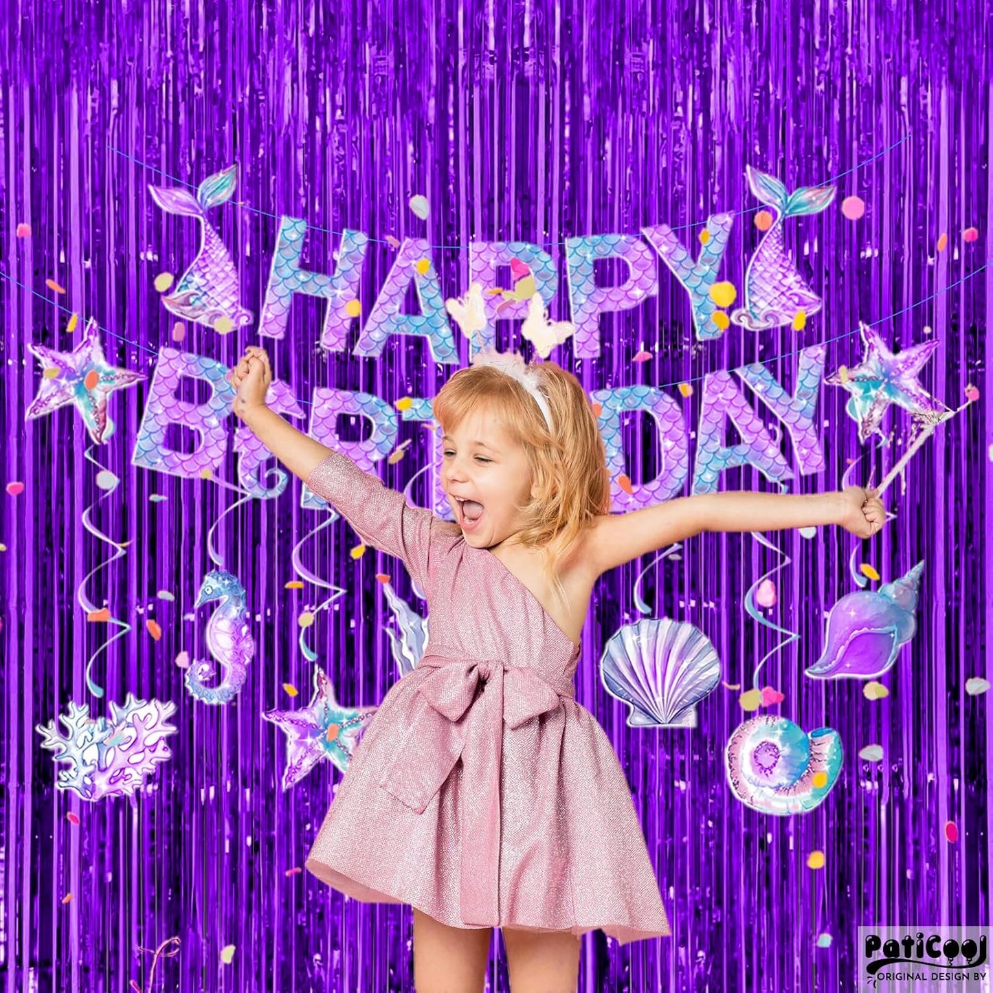 Purple Streamers Party Decorations - Thicken 4 Pack 3.2 x 8.2 FT - Purple Tinsel Foil Fringe Curtains, Photo Booth Props Backdrops for Birthday, Halloween, Graduation Party Decorations