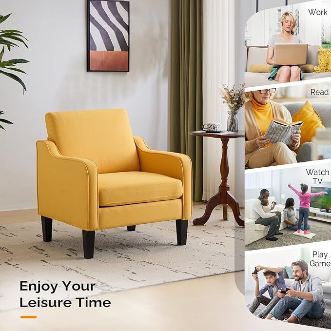 VINGLI Accent Chair for Living Room Chairs Yellow Reading Chair for Bedroom - Image 7