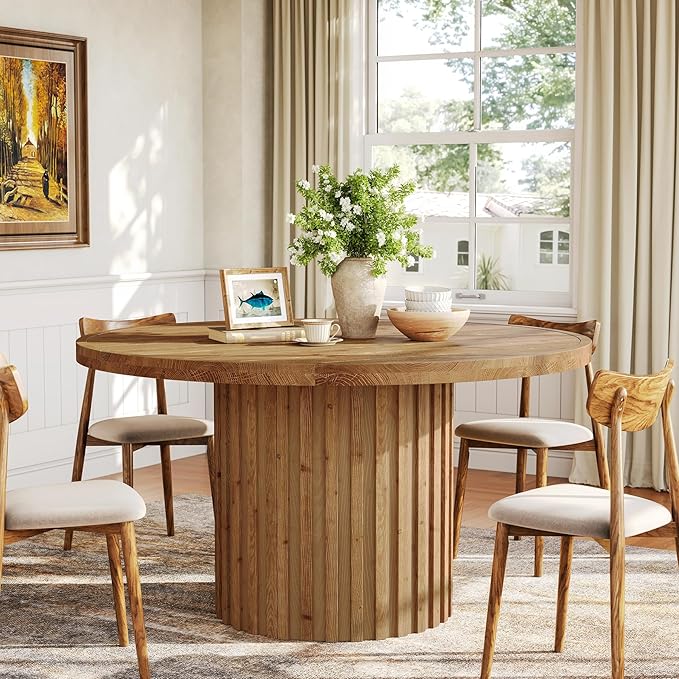 47" Solid Wood Dining Table for 4-6, Farmhouse Round Kitchen Table - Image 6