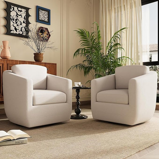 COLAMY 360° Swivel Accent Chair Set of 2 No-Sag Foam & Sturdy Metal Base by COLAMYHOME