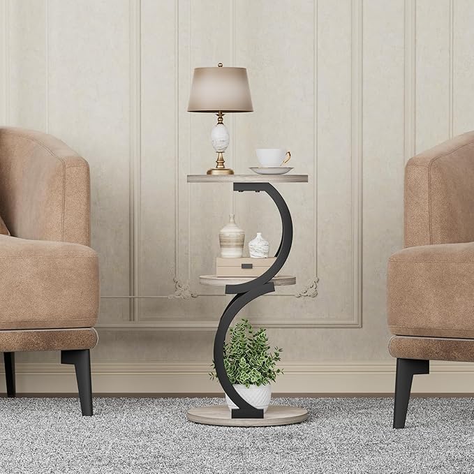 JUSTOGO Small Round Side Table, 3-Tier End Table - Image 8