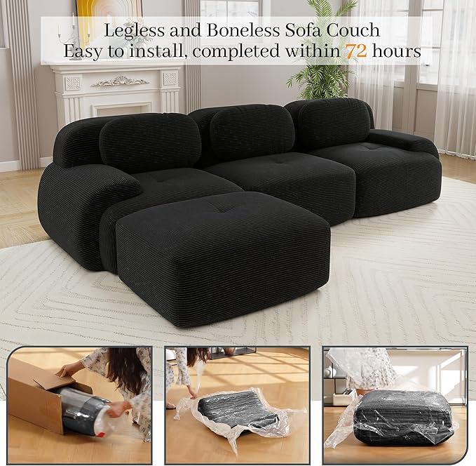 Boneless Sectional Couch, No Assembly Required, 117.3” L Shaped Modular Cloud - Image 9