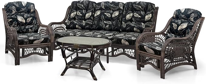 Malibu Lounge Set of 4: 2 Natural Rattan Wicker Chairs, Three-Seater Sofa and - Image 2