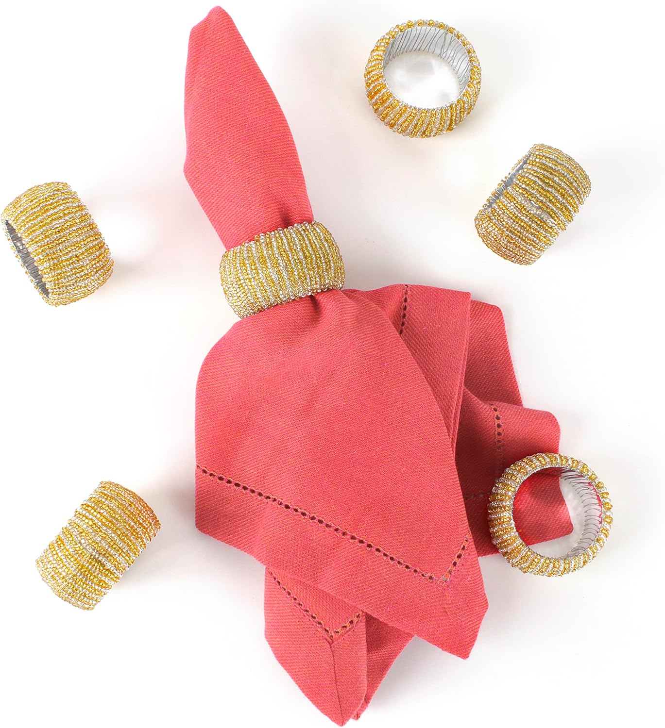 Decorative Beaded Napkin Rings Set of 12 - Rhinestone Serviette Holder for Table Décor, Christmas, Thanksgiving, Weddings, Parties, Artisan Festive Luxury Dining Napkin Holders (Yellow) - CLEENTABLE