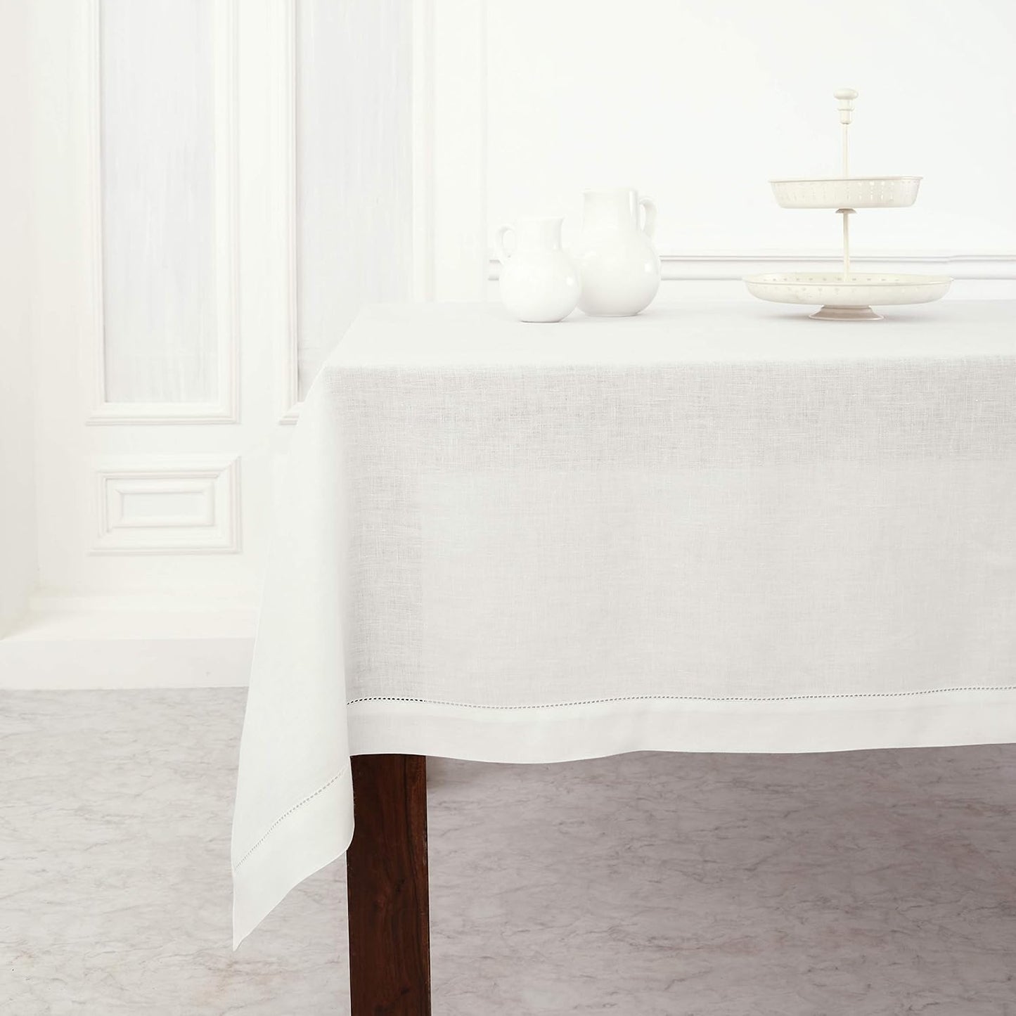 Solino Home Linen Tablecloth 60 x 108 Inch - Classic Hemstitch 100% Pure Linen White Table Cloth for Rectangle Tables - Machine Washable Tablecloth for Fall, Autumn, Halloween, Thanksgiving, Holiday