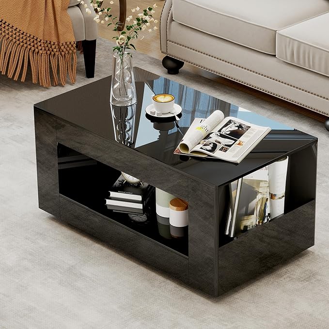 39" High Gloss Wood Coffee Table by Unknown