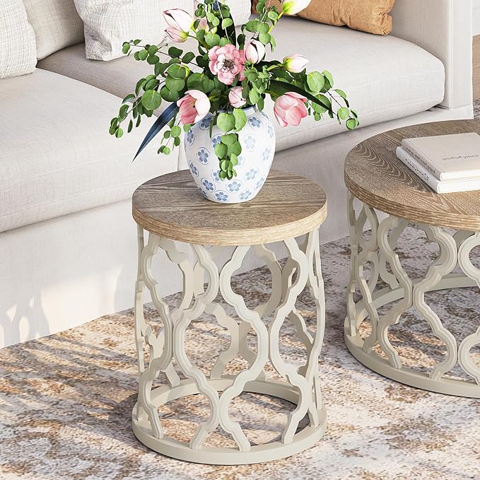 karlott Farmhouse End Table, 18.5'' French Country Round Side Table, Distressed - Image 4