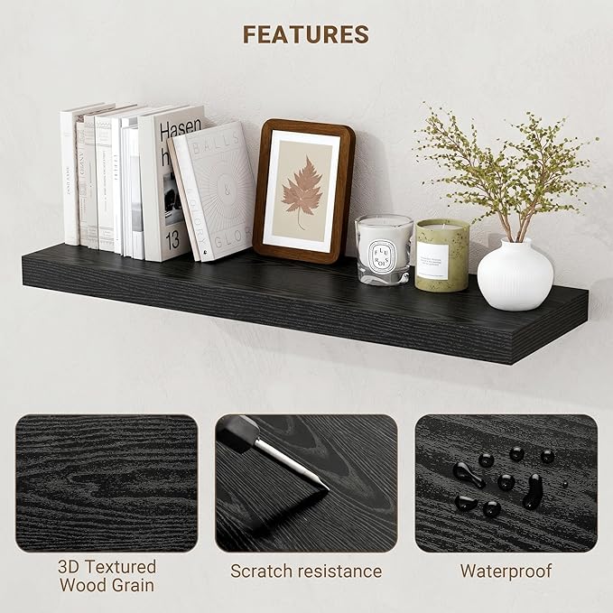 Acovy 72 Inch Floating Shelves, 3D Textured Wood Grain, Wooden Shelves - Image 4